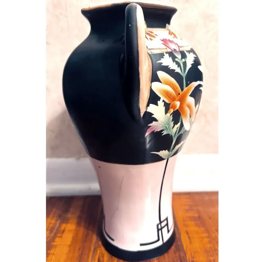 Vintage Japan Royal Nishiki Nipon Satsuma Style Hand Painted Floral Ceramic Vase